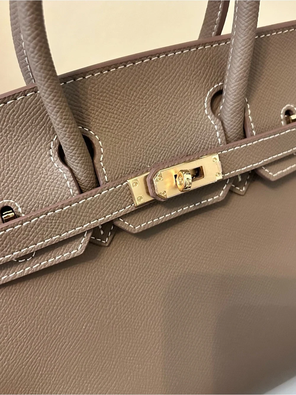 25cm Etaupe Epsom Top Handle Leather Satchel
